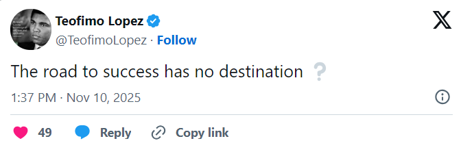 特奥菲莫·洛佩兹在与沙库尔·史蒂文森对决前发布的神秘信息引发对其信心的质疑